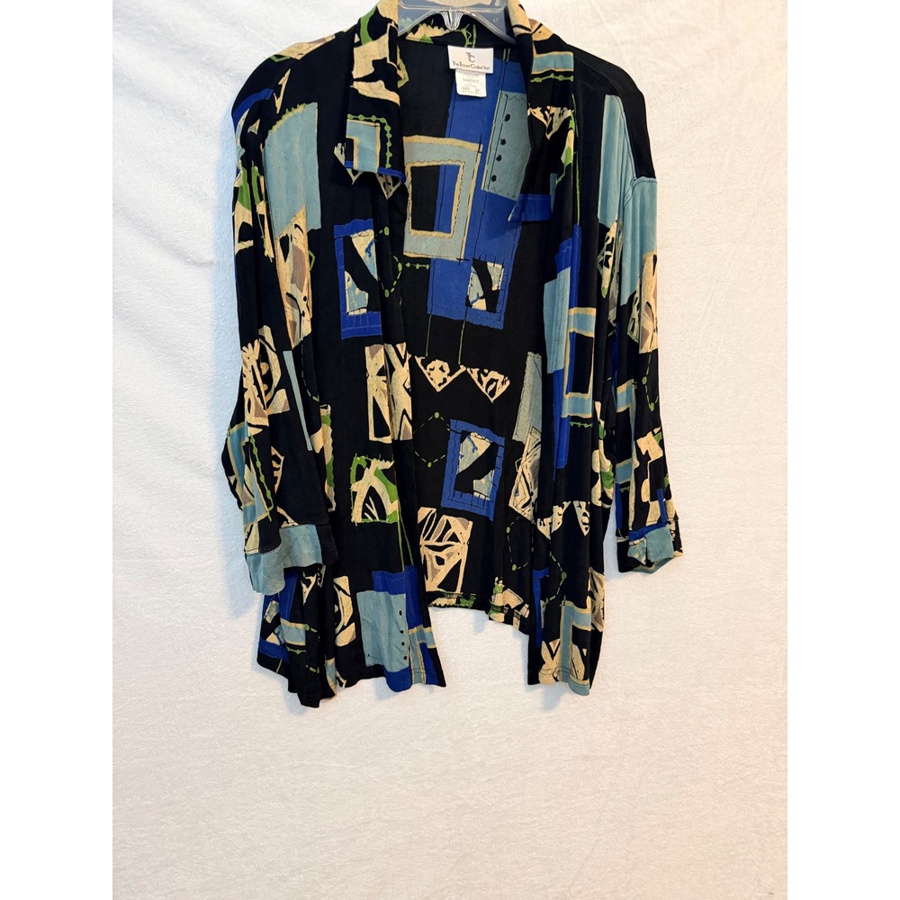 The Travel Collection Women 2X Abstract Geometric Open Front Cardigan SG65457